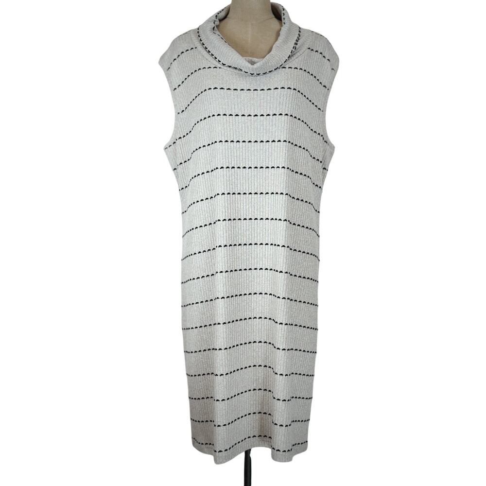 NWT Sassy Beige Black Stripe Sleeveless Midi Cowl Neck Knit Dress M